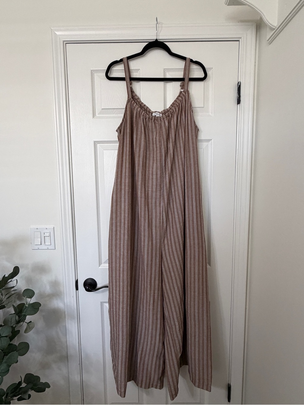 Luxology Brown Striped Wide-Leg Jumpsuit